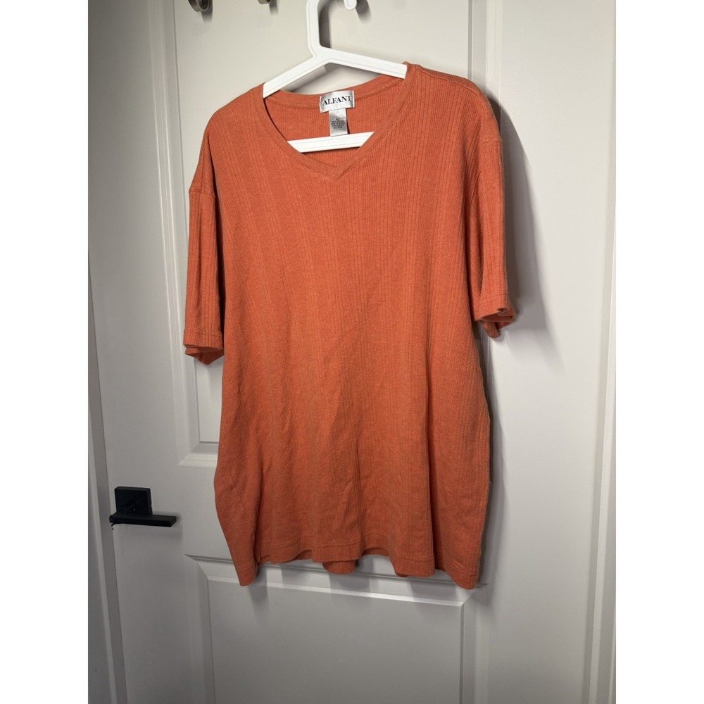 Alfani Vintage Style Orange Rib Knit V-Neck Tee Boxy Oversized Unisex Size XL